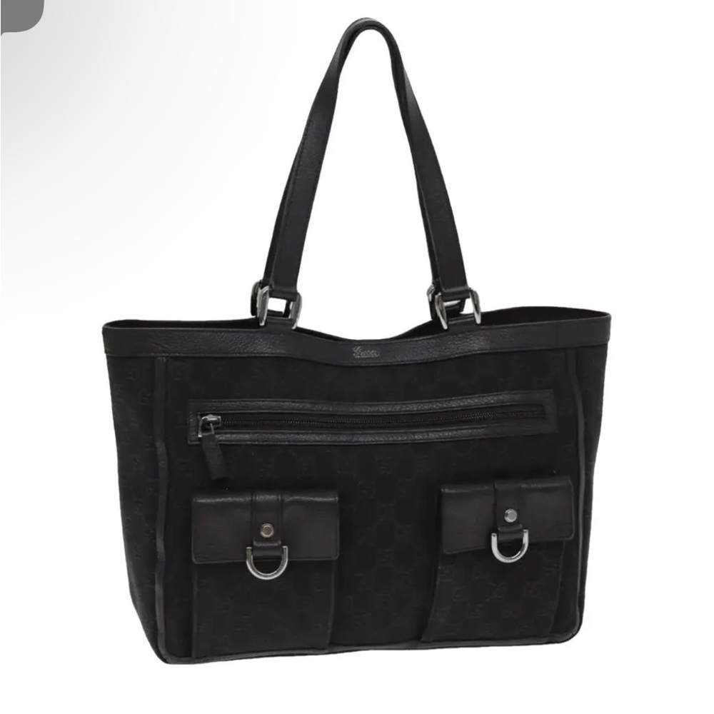 Authentic GUCCI Abbey Shoulder Tote Bag GG Canvas Leather 268639 Black L1059